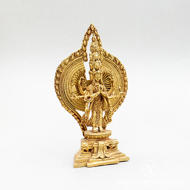 Chenrezig (1000-Armed) Gold Statue, 6 inch