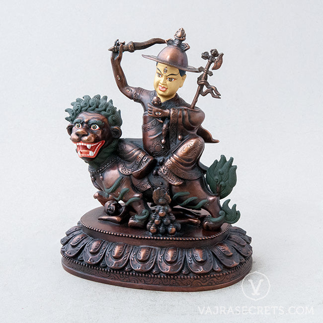 Wrathful Dorje Shugden Brass Statue with Oxidised Finish & Gold Face, 7 inch