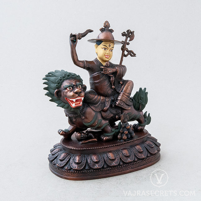 Wrathful Dorje Shugden Brass Statue with Oxidised Finish & Gold Face, 7 inch