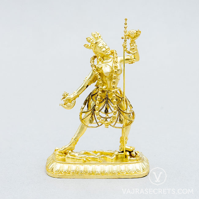 Vajrayogini Brass Statue with Gold Finish, 2.75 inch