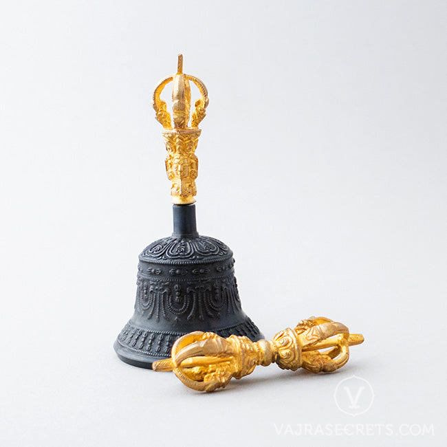 Antique Finish Vajra and Bell, 6 inch