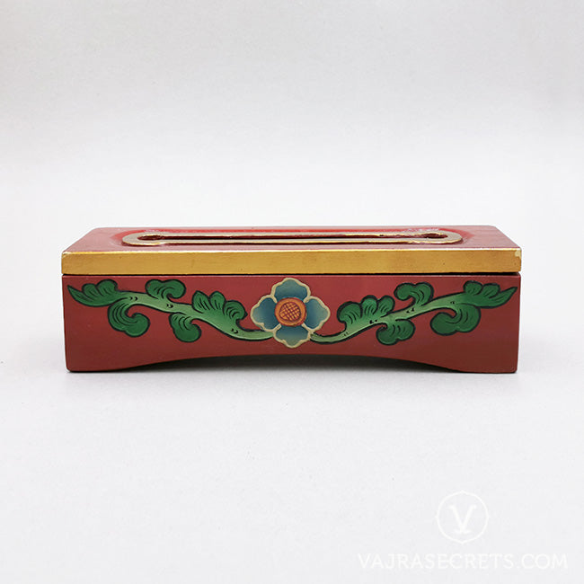 Tibetan Wooden Incense Burner with Blue & Green Floral Motif (Small)