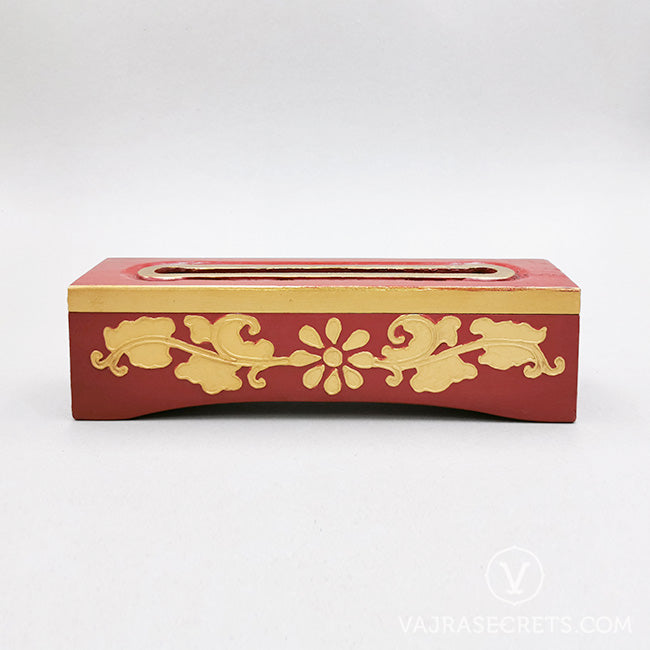 Tibetan Wooden Incense Burner with Gold Floral Motif (Small)