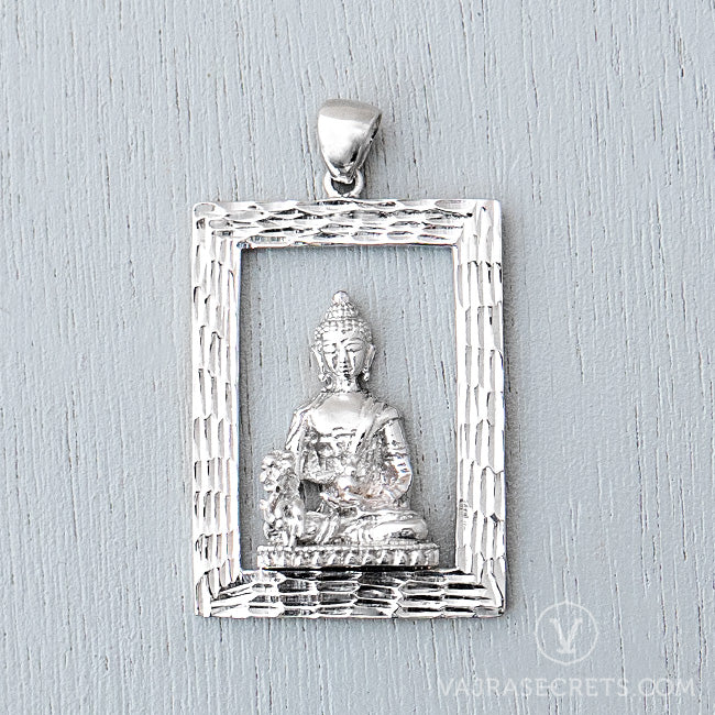 Medicine Buddha Emptiness Rectangular Pendant with Diamond Cut Finish