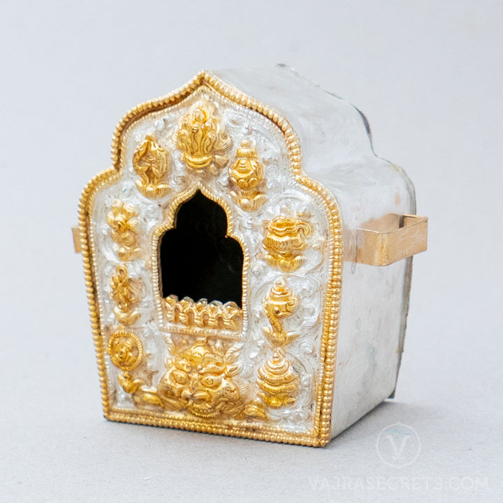 Gold and Silver Plated Tibetan Gau Prayer Box, 3.5 inch
