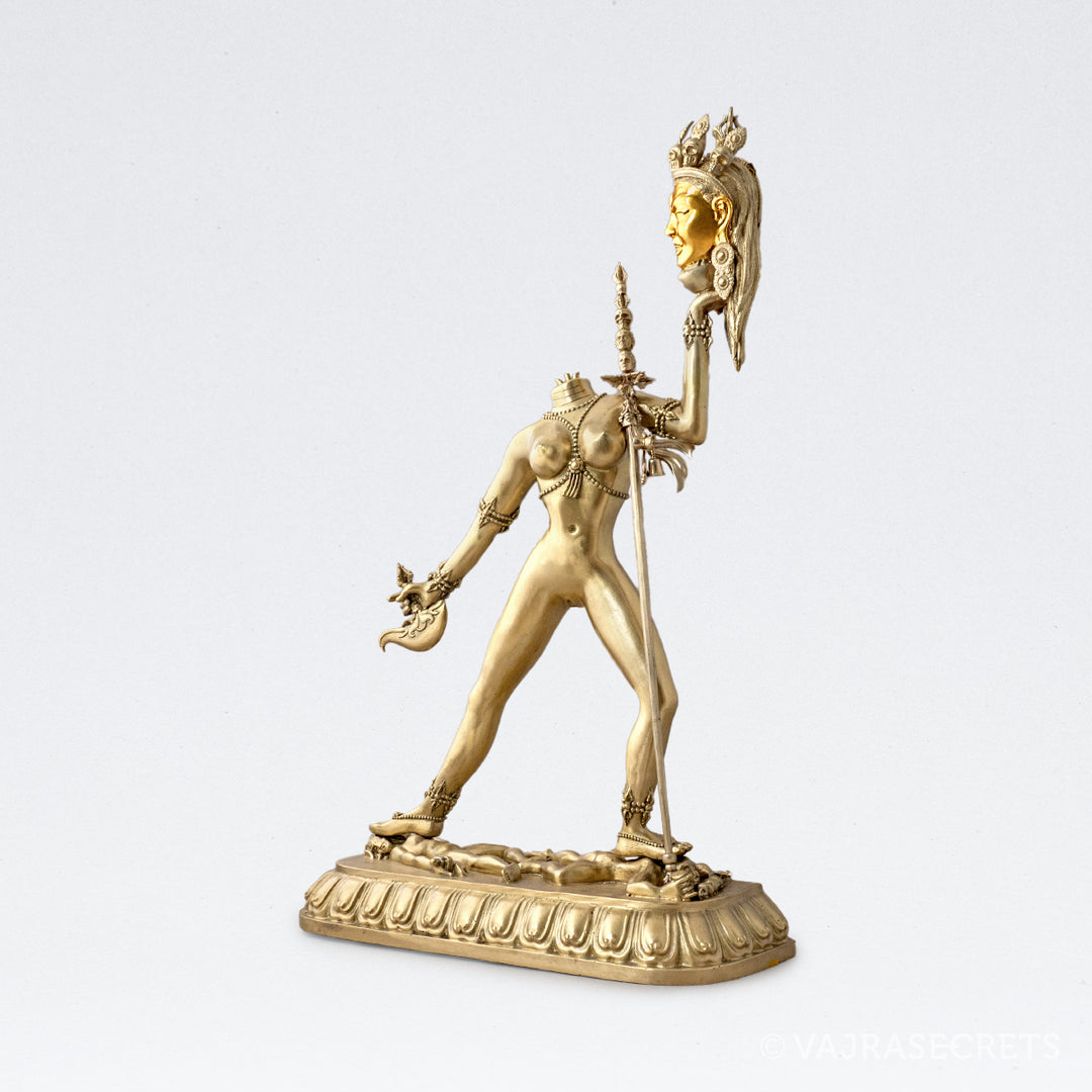 Ucheyma (Headless Vajrayogini) Brass Statue with Gold Leaf, 17 inch