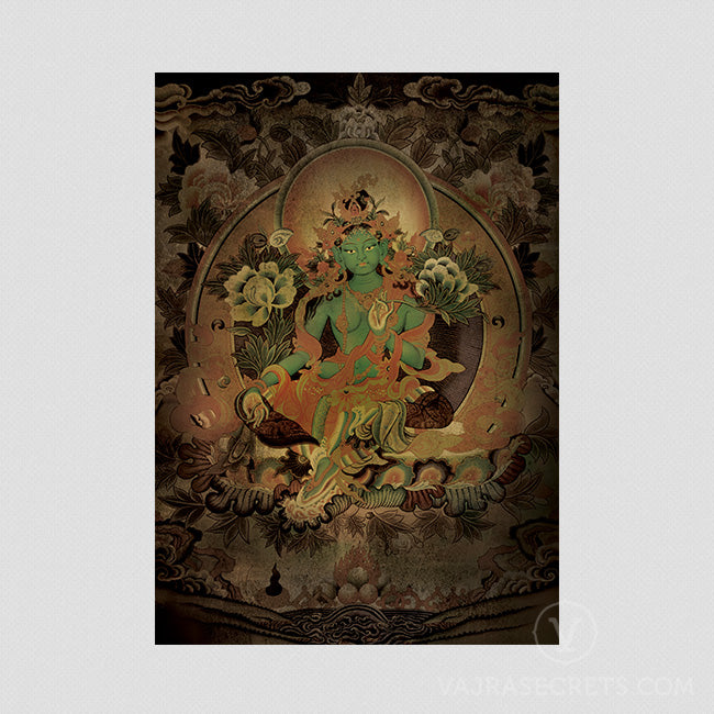 Green Tara Thangka Print (Vintage Effect)