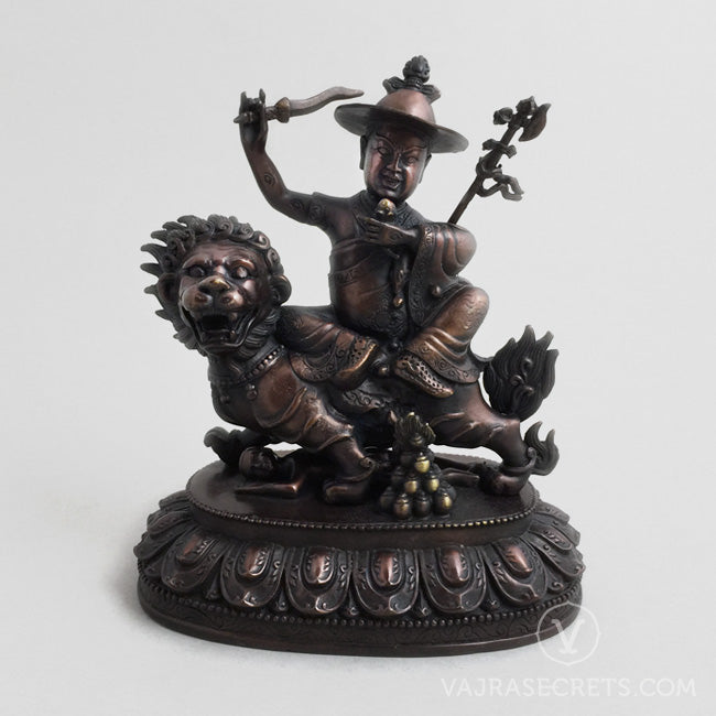 Wrathful Dorje Shugden Brass Statue with Oxidised Finish, 7 inch