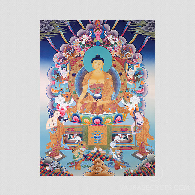 Shakyamuni Buddha and Disciples Thangka Print