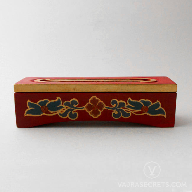 Tibetan Wooden Incense Burner with Floral Motif (Small)