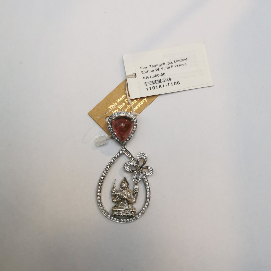 Blessed Limited Edition Lama Tsongkhapa Flower Pendant with Semi Precious Stones