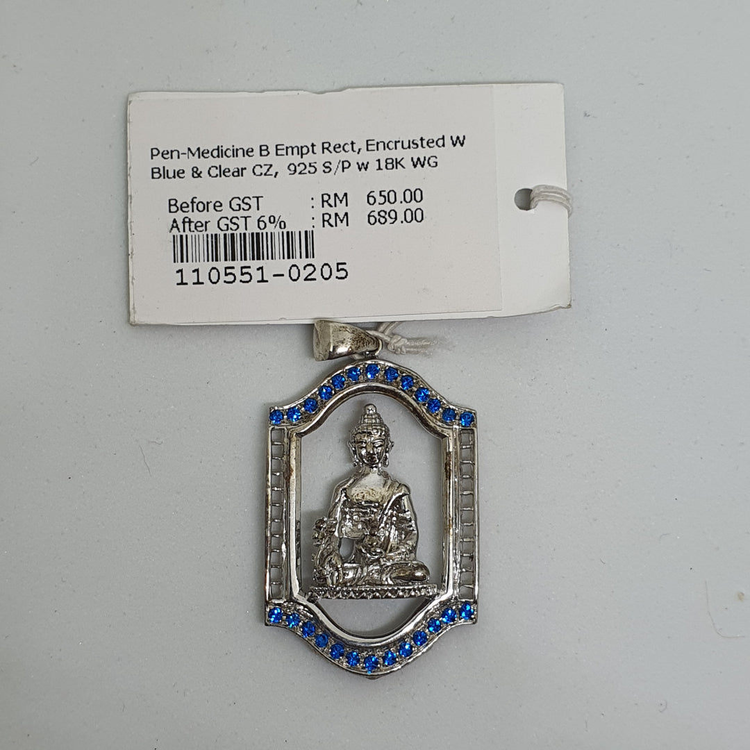 Medicine Buddha Emptiness Rounded Rectangular Pendant with Cubic Zirconia