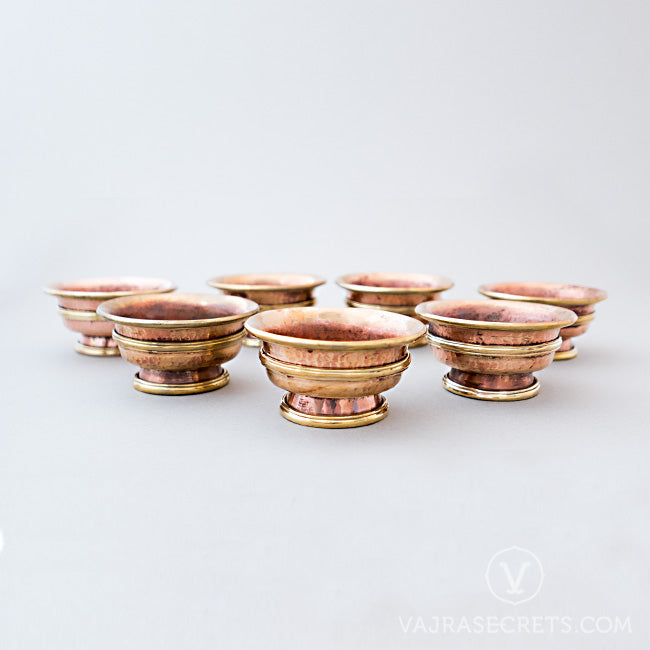 Brass-Trimmed Polished Copper Offering Bowls, 3.5 inch (Set of 7)