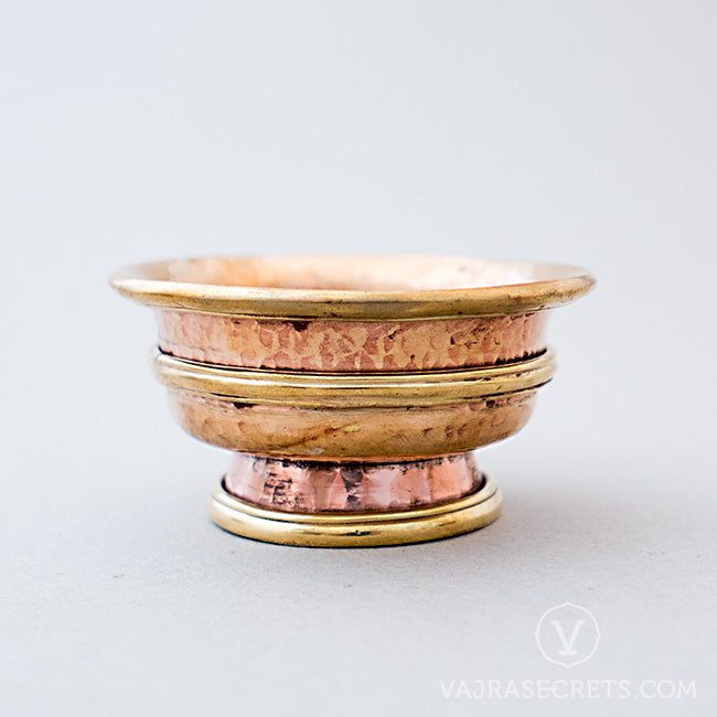 Brass-Trimmed Polished Copper Offering Bowls, 3.5 inch (Set of 7)