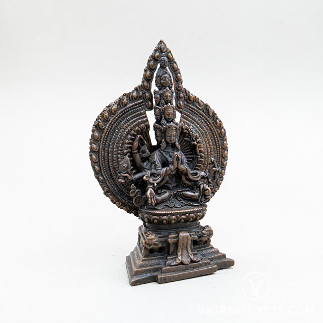 Sitting Chenrezig (1000-Armed) Copper Statue, 5 inch