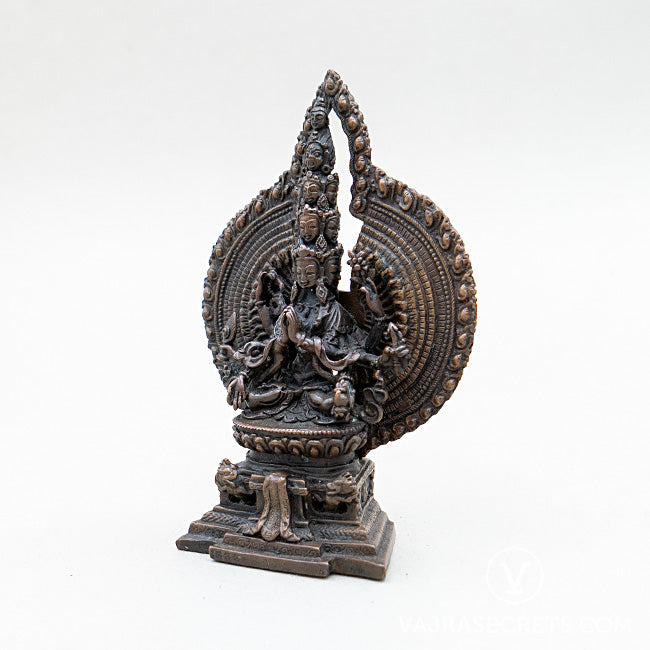 Sitting Chenrezig (1000-Armed) Copper Statue, 5 inch