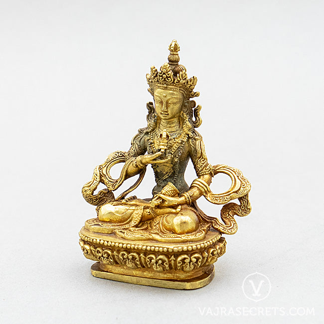 Vajrasattva Brass Statue with Gold Finish, 3 inch