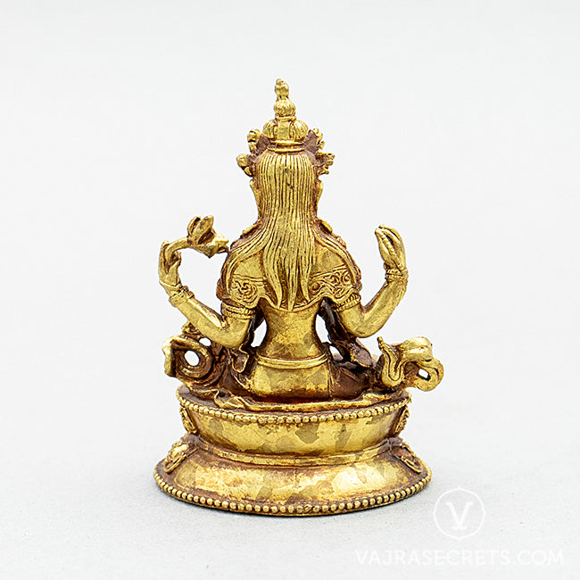 Chenrezig (Four-Armed) Brass Statue with Gold Finish, 3 inch