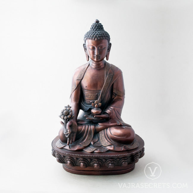 Medicine Buddha Brass Statue with Oxidised Finish, 18 inch