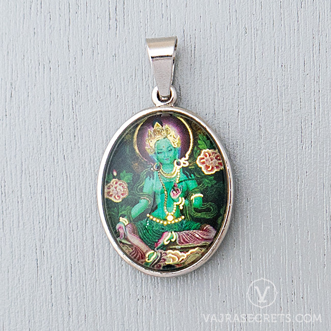 Green Tara Glass Dome Pendant