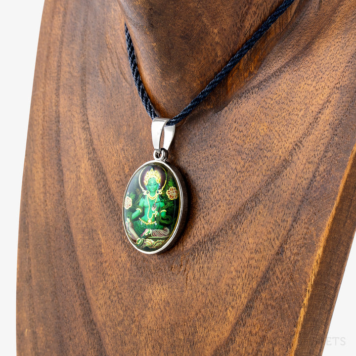 Green Tara Glass Dome Pendant