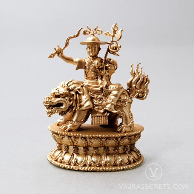 Dorje Shugden Brass Statue with Gold Finish, 2.75 inch