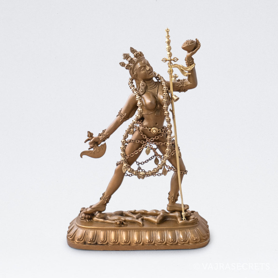 Vajrayogini Brass Statue with Gold Finish, 7 inch