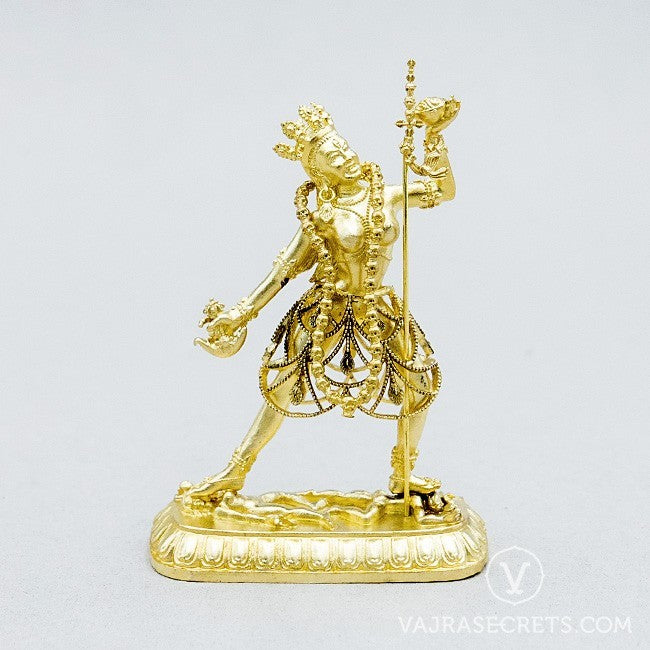 Blessed Vajrayogini Brass Statue with Gold Finish, 2.75 inch