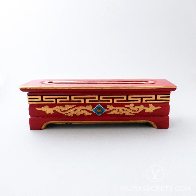 Tibetan Wooden Incense Burner with Blue & Gold Floral Motif (Medium)
