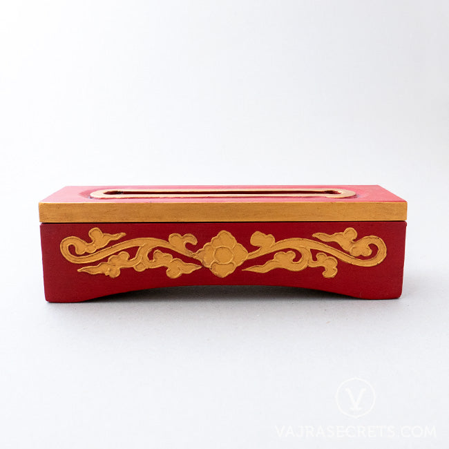 Tibetan Wooden Incense Burner with Gold Floral Motif (Small)