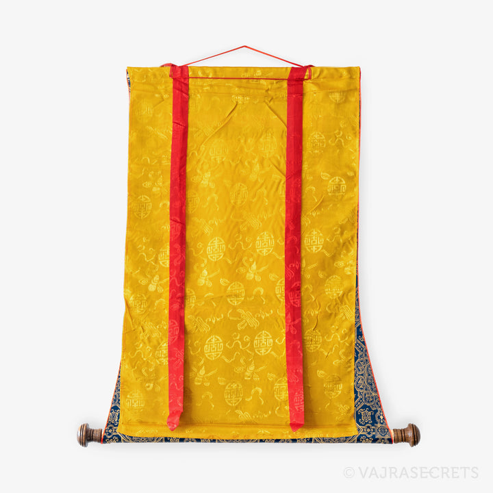 Blessed Milarepa Handpainted Thangka with Brocade