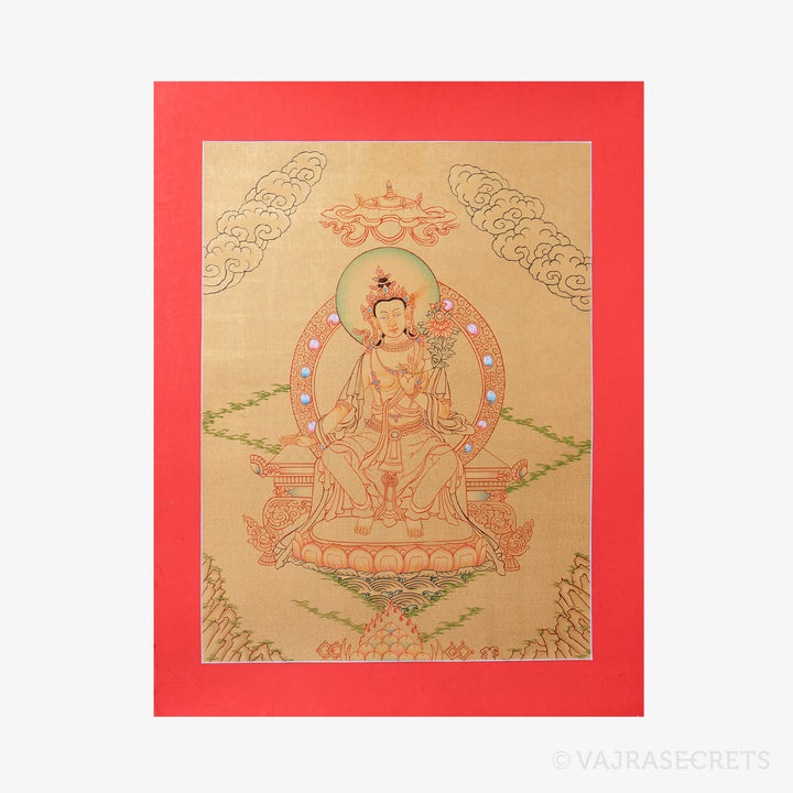 Blessed Maitreya Handpainted Thangka with Brocade