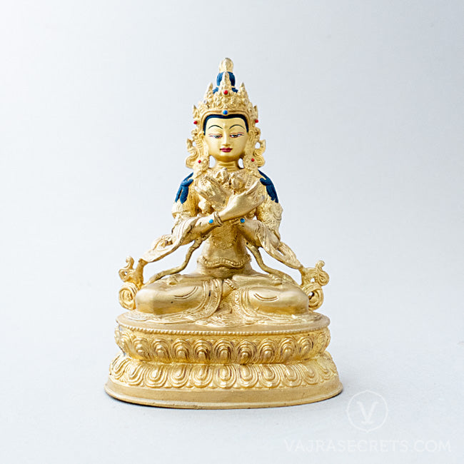 Vajradhara Brass Statue with Traditional Ornaments, 8.5 inch