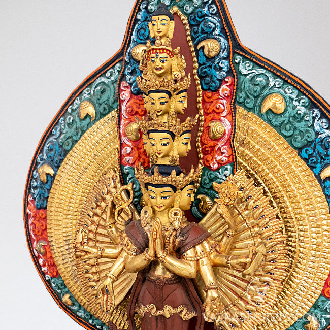 Chenrezig (1000-Armed) Gold & Copper Statue, 14 inch