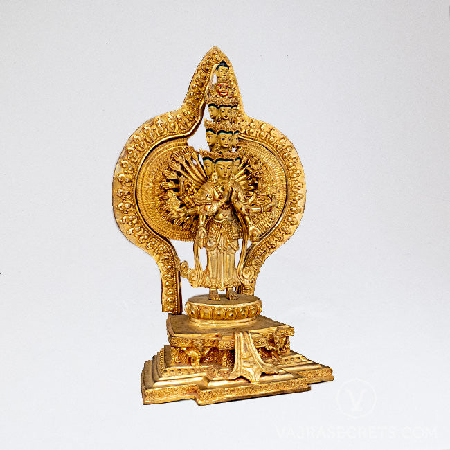 Chenrezig (1000-Armed) Gold Statue, 13 inch