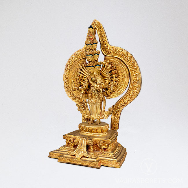 Chenrezig (1000-Armed) Gold Statue, 13 inch