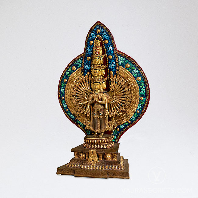 Chenrezig (1000-Armed) Gold & Copper Colourful Statue, 20 inch