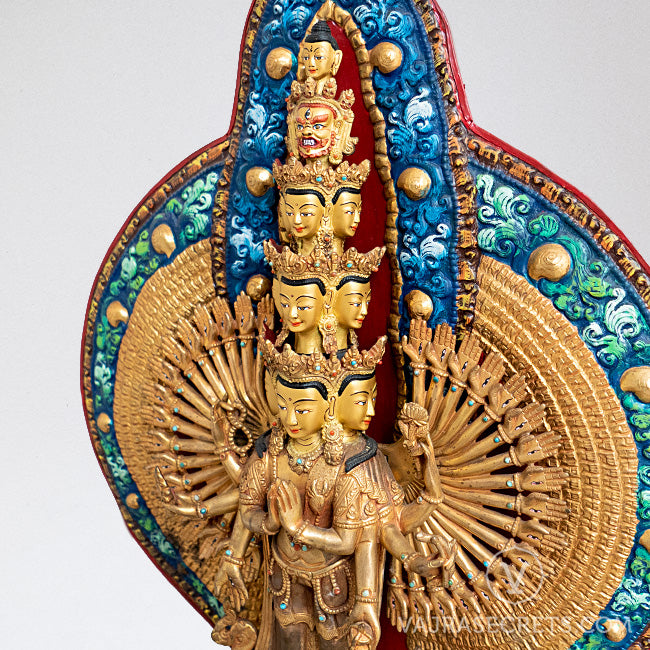Chenrezig (1000-Armed) Gold & Copper Colourful Statue, 20 inch