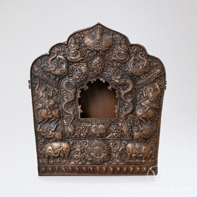 Antique Copper Tibetan Gau Prayer Box, 18 inch