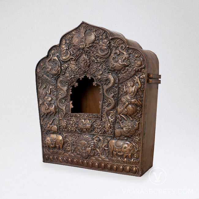 Antique Copper Tibetan Gau Prayer Box, 18 inch