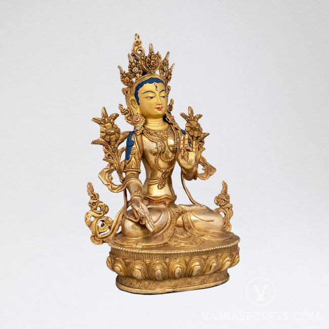 White Tara Gold Statue, 13 inch