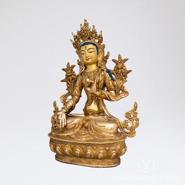 White Tara Gold Statue, 13 inch