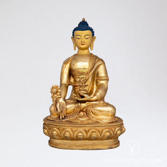 Medicine Buddha Gold Statue, 13 inch