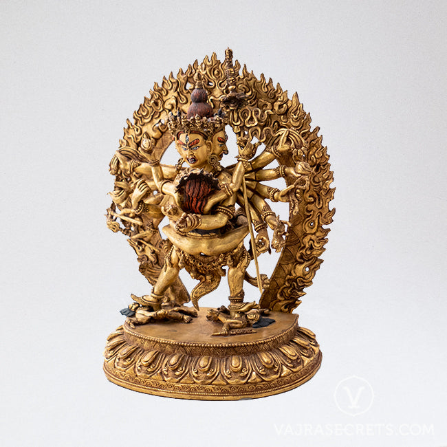 Heruka Chakrasamvara Gold Statue, 10 inch