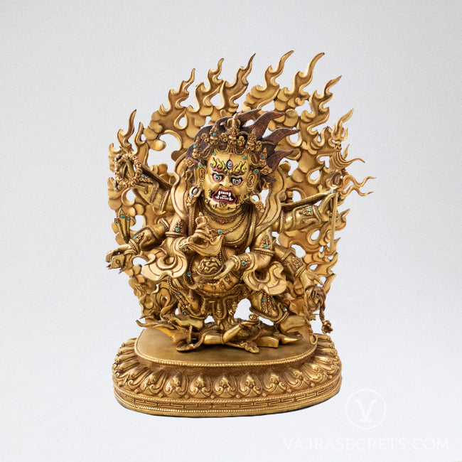 Six-Armed Mahakala Gold Statue, 12 inch