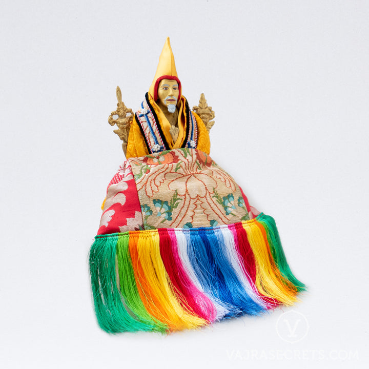 Zong Rinpoche Brass Statue with Brocade Clothing, 8 inch