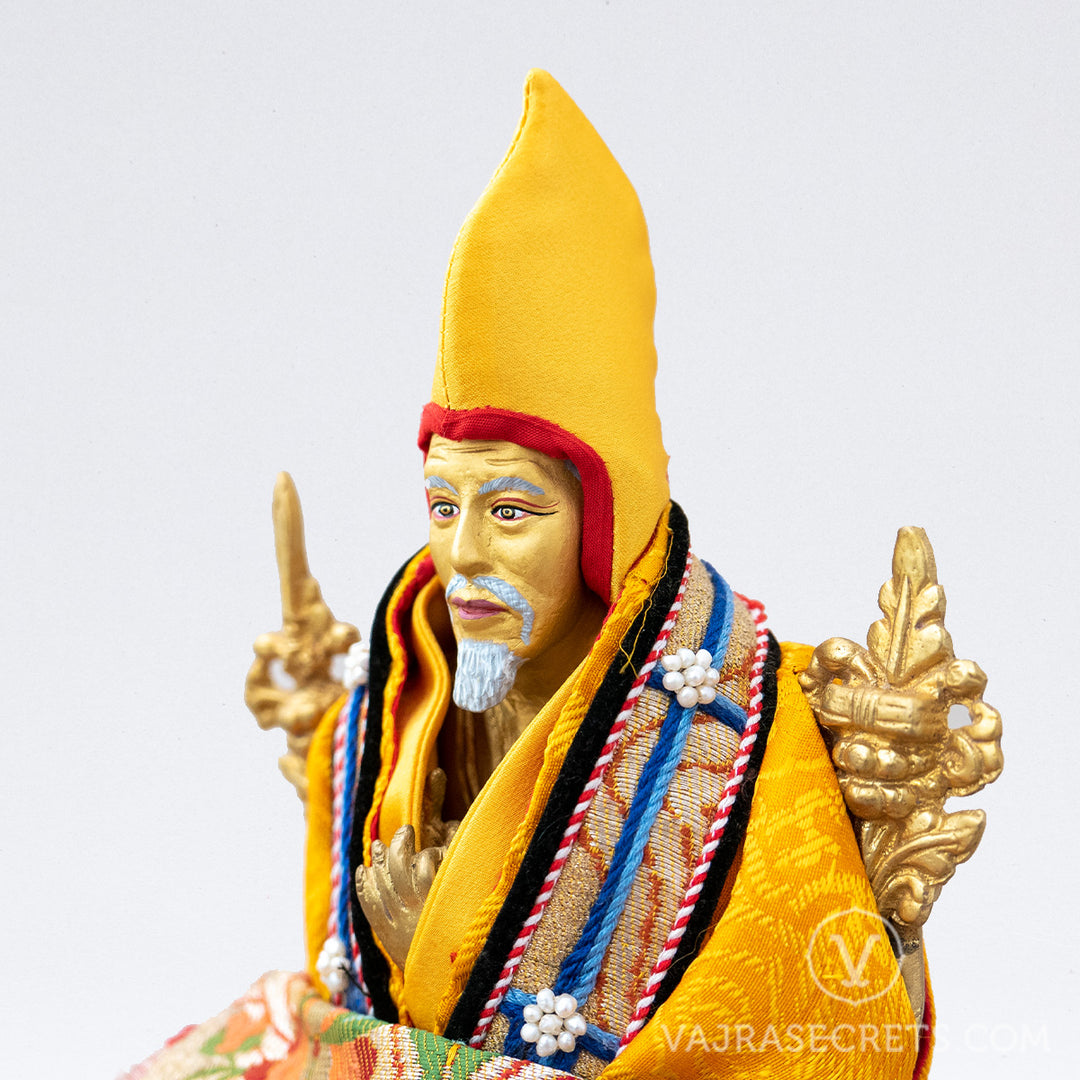 Zong Rinpoche Brass Statue with Brocade Clothing, 8 inch