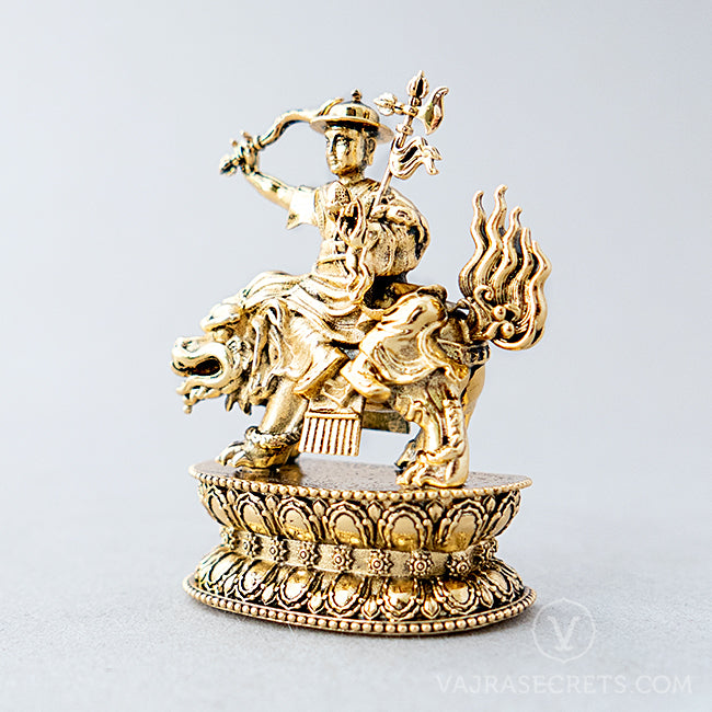 Dorje Shugden Brass Statue with Gold Finish & Mantra Insertion, 2.75 inch