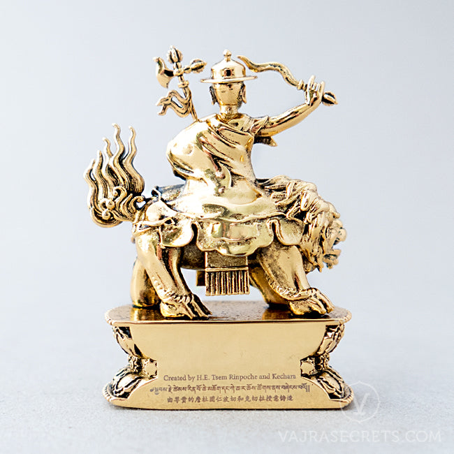Dorje Shugden Brass Statue with Gold Finish & Mantra Insertion, 2.75 inch