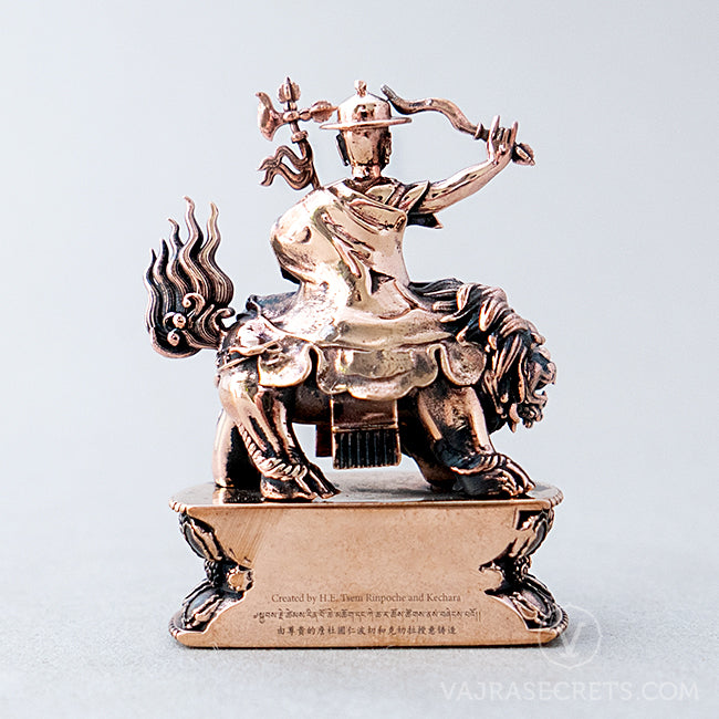 Dorje Shugden Brass Statue with Rose Gold Finish & Mantra Insertion, 2.75 inch